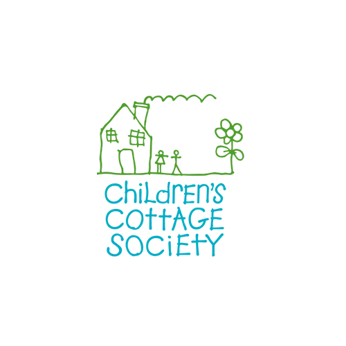 Children’s Cottage Society logo with green house, blue text, and a heart symbol