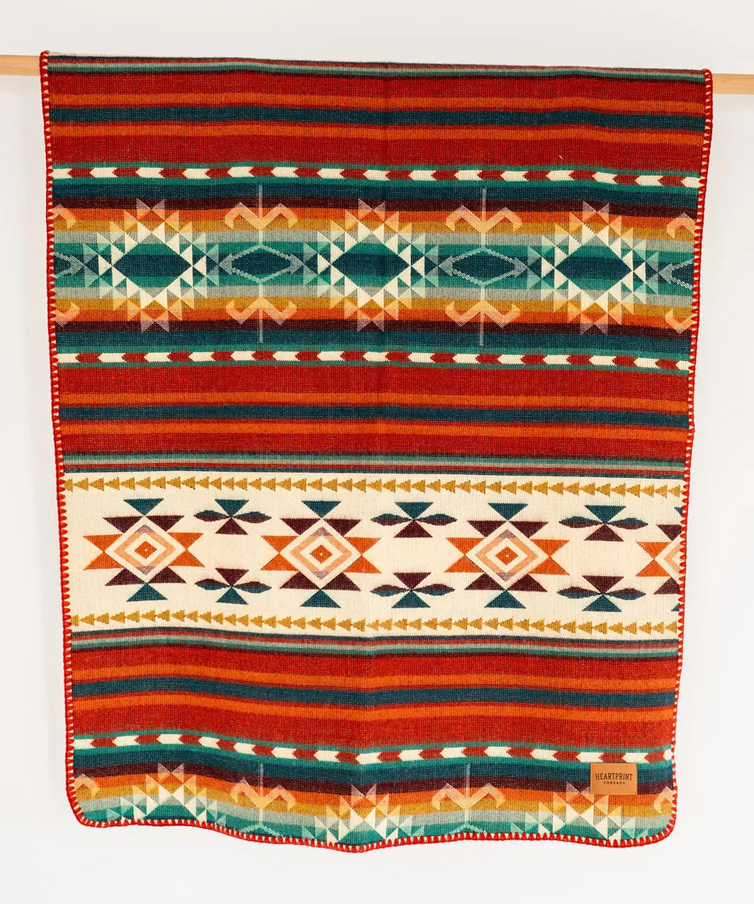 Hanging Baby Blanket Red and Teal, Azte design