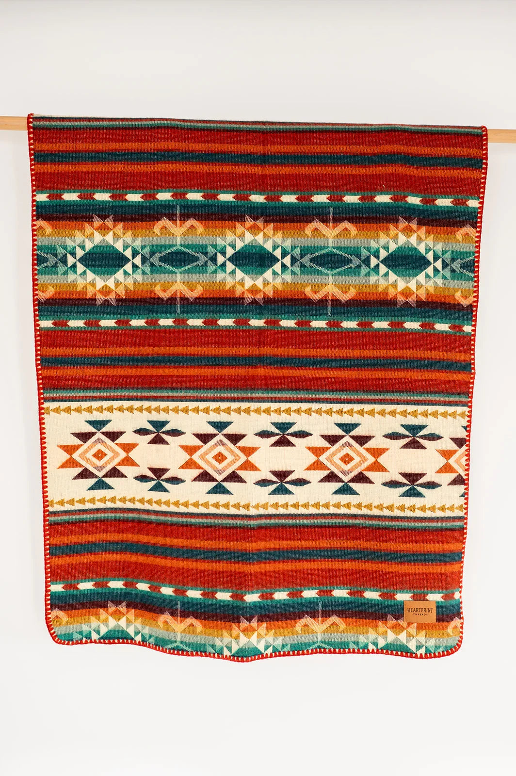 Hanging Baby Blanket Red and Teal, Azte design
