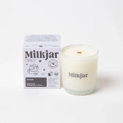 Milkjar Aurora scented coconut soy candle with box, teakwood, mahogany, aspen notes