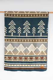 Blue Acrylic throw blanket with mountain pattern