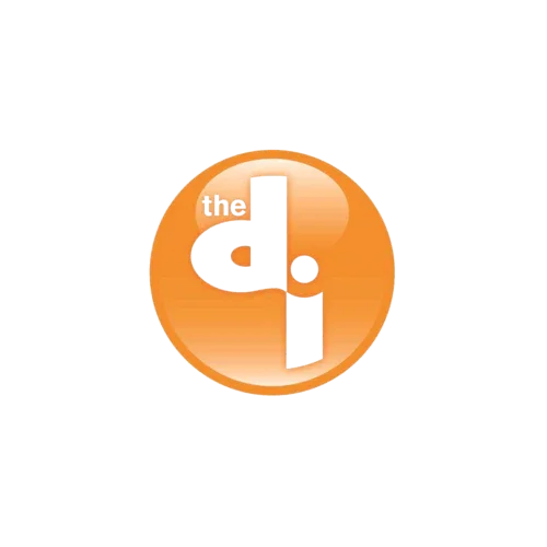 Orange circular logo with lowercase letters 'the di' in white, minimalist design