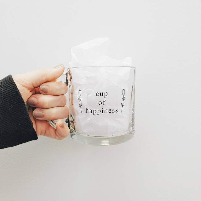Glass Coffee Mug - Cup of Happiness