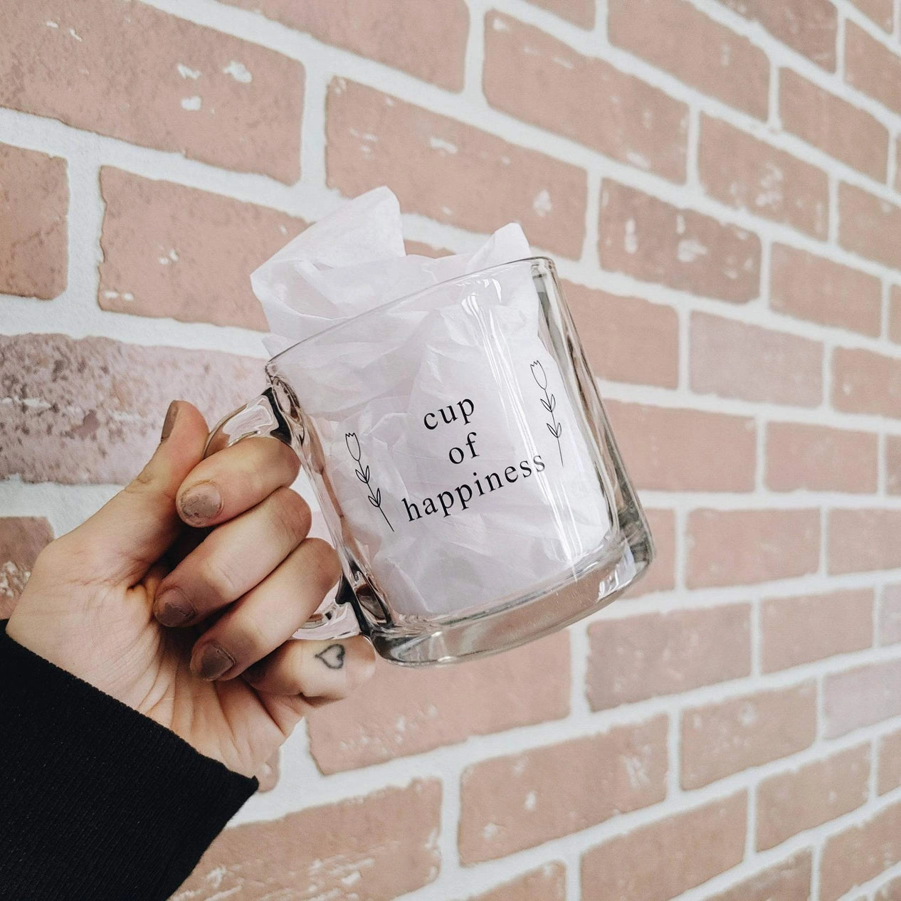 Glass Coffee Mug - Cup of Happiness